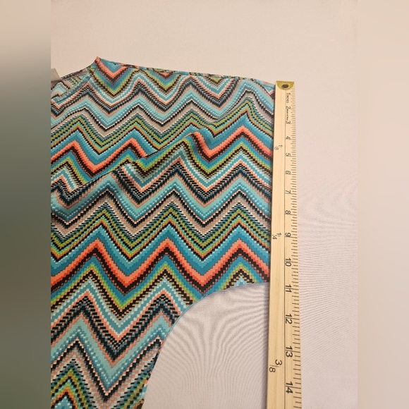 Alya -Women's Size S ,Blue and Orange Chevron Blouse with Relaxed Fit - Picture 7 of 8
